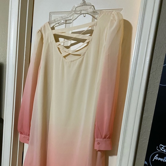 PERCH by Blu Pepper Women’s Midi Dress Peach Cream 35" Criss Cross Back Size 1X - Picture 9 of 10